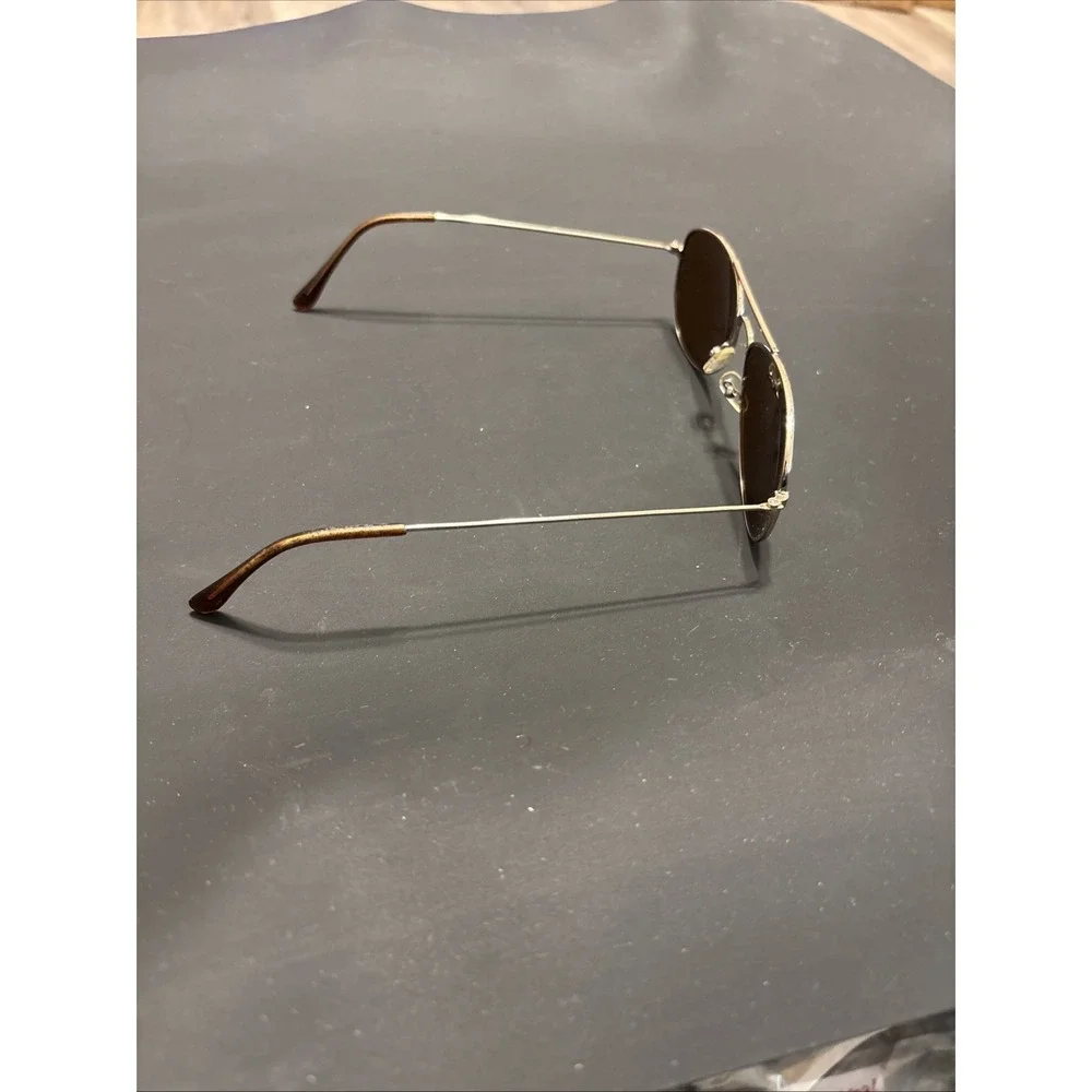 Rectangular Aviator Sunglasses Silver Metal Frame Brown Tinted Lens